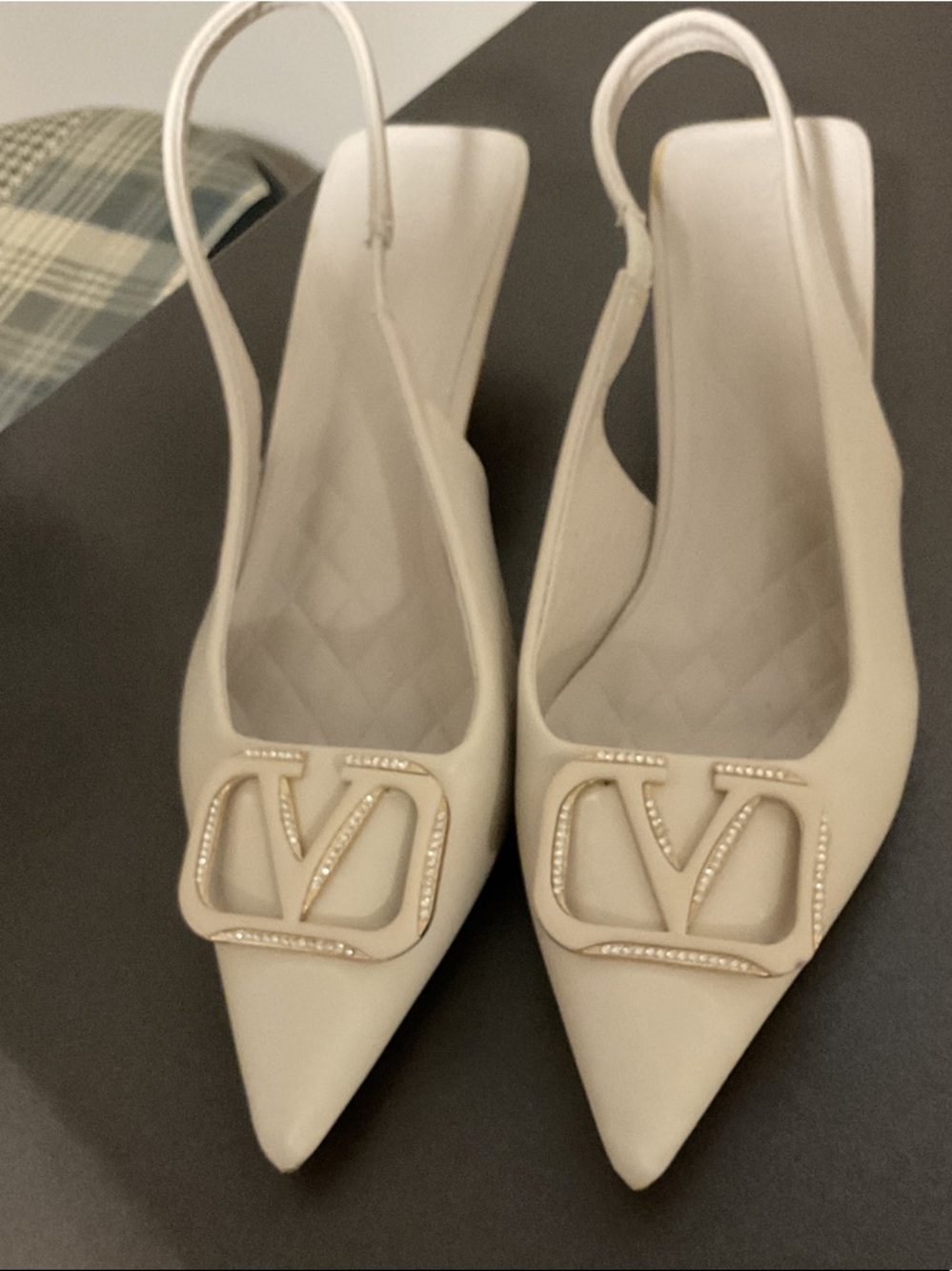 Ivory Pointed Slingback Flats with Decorative Buckle